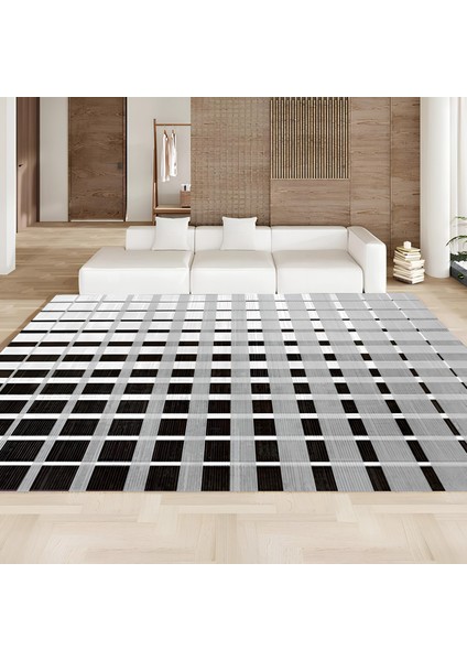 Dekoratif Salon Mutfak Koridor Halısı Modern Siyah 4017