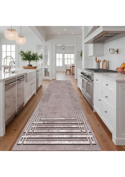 Dekoratif Salon Mutfak Koridor Halısı Modern Pembe 4013