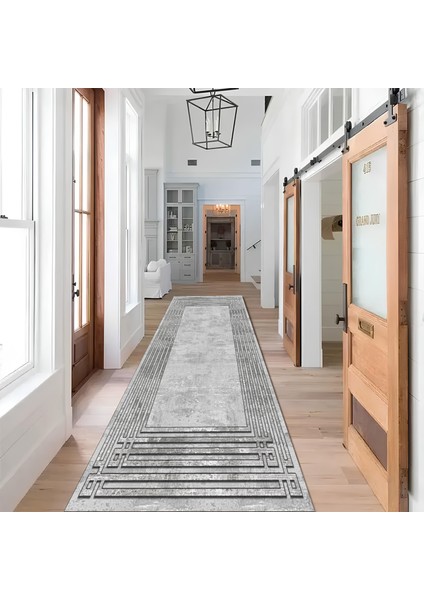 Dekoratif Salon Mutfak Koridor Halısı Modern Gri 4013