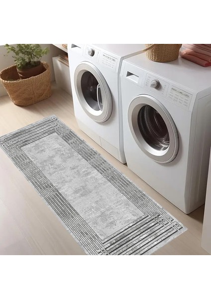 Dekoratif Salon Mutfak Koridor Halısı Modern Gri 4013