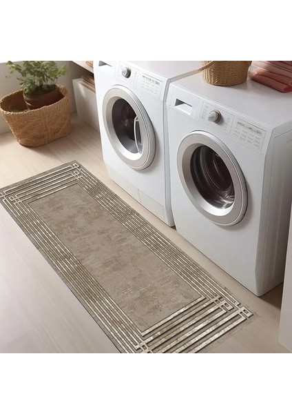 Dekoratif Salon Mutfak Koridor Halısı Modern Vizon 4013