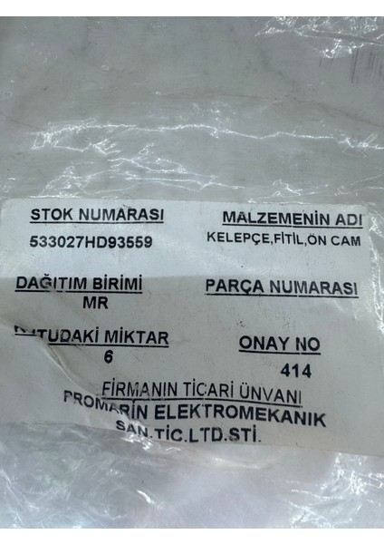 Promarın 533027HD93559 Kelepçe,fitil,ön Cam