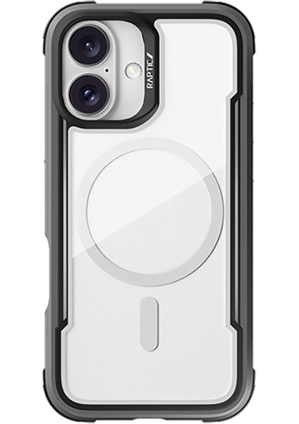 iPhone 16 Kılıf Magsafe Şarj Özellikli Airbagli Raptic Shield Serisi Şeffaf Arka Yüzey Kapak Siyah