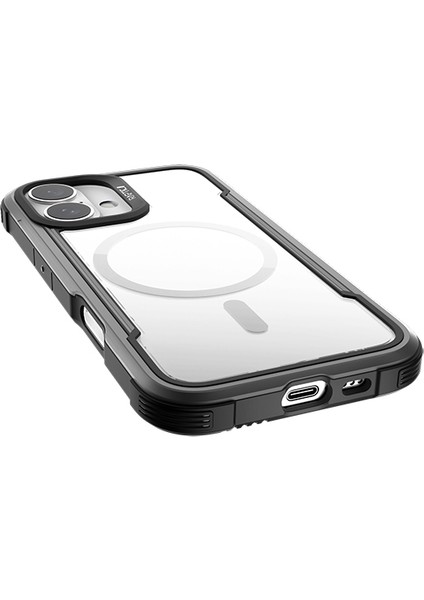 iPhone 16 Kılıf Magsafe Şarj Özellikli Airbagli Raptic Shield Serisi Şeffaf Arka Yüzey Kapak Siyah