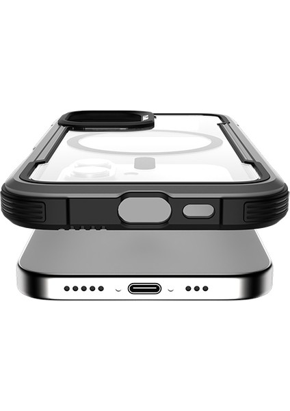 iPhone 16 Kılıf Magsafe Şarj Özellikli Airbagli Raptic Shield Serisi Şeffaf Arka Yüzey Kapak Siyah