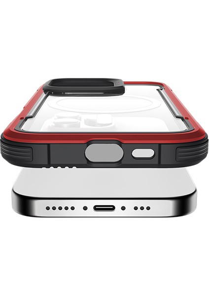 iPhone 16 Kılıf Magsafe Şarj Özellikli Airbagli Raptic Shield Serisi Şeffaf Arka Yüzey Kapak Kırmızı