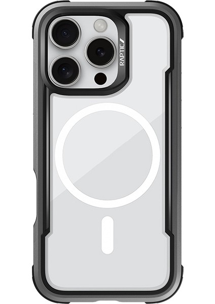 iPhone 16 Pro Max Kılıf Magsafe Uyumlu Airbagli Raptic Shield Serisi Şeffaf Arka Yüzey Kapak Siyah