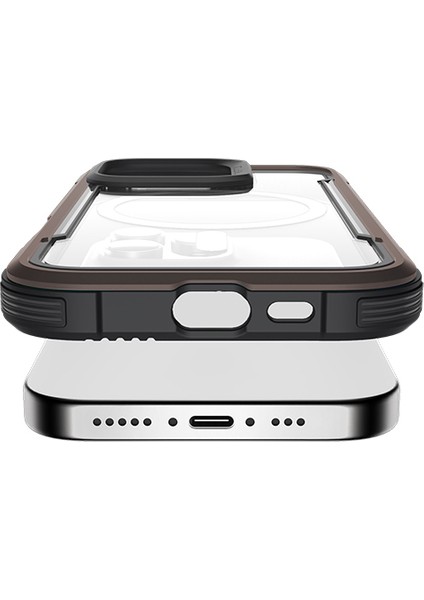 iPhone 16 Pro Max Kılıf Magsafe Uyumlu Airbagli Raptic Shield Serisi Şeffaf Kapak Kahverengi