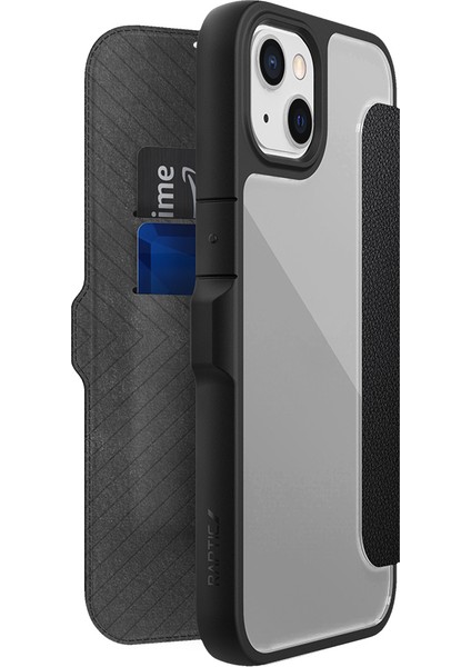 iPhone 13 Kılıf Vegan Deri Tasarımlı Şeffaf Kartlıklı Raptic Urban Folio Serisi Kapak Siyah fiyatları