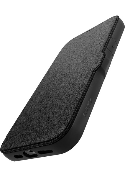 iPhone 13 Pro Max Kılıf Vegan Deri Tasarımlı Şeffaf Kartlıklı Raptic Urban Folio Serisi Kapak Siyah