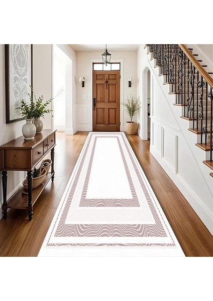 Dekoratif Salon Mutfak Koridor Halısı Modern Pembe 4012