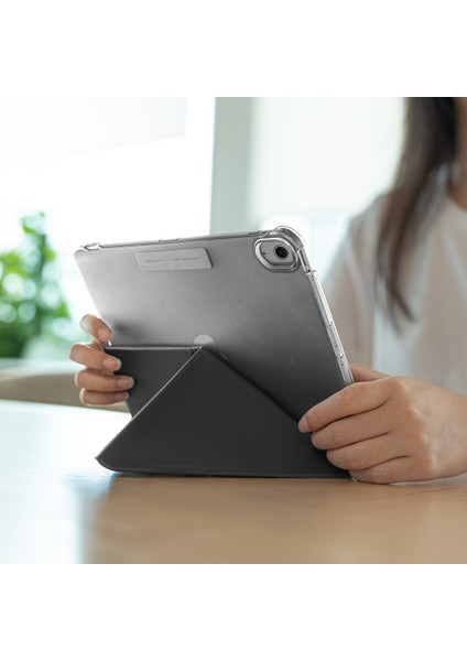 Apple iPad Air 11 2024 Uyumlu Kılıf Raptic Clear Folio Arkası Şeffaf Katlanabilir Standlı Kılıf Siyah
