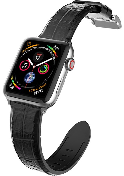 Watch 7 41MM Uyumlu Deri Kordon Hybrid Leather Serisi Parlak Siyah