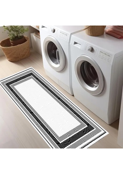 Dekoratif Salon Mutfak Koridor Halısı Modern Gri 4012