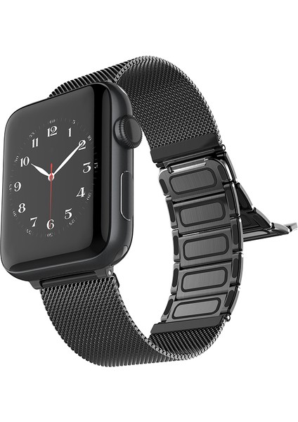 Watch 44MM Uyumlu Magnetik Metal Hasır Kordon Classic Plus Serisi Siyah