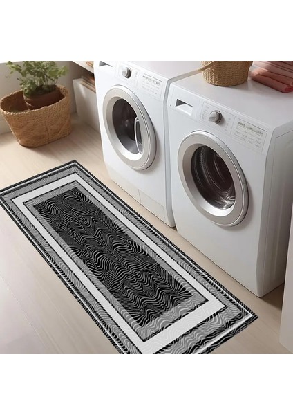 Dekoratif Salon Mutfak Koridor Halısı Modern Siyah 4012