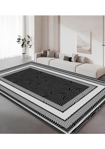 Dekoratif Salon Mutfak Koridor Halısı Modern Siyah 4012