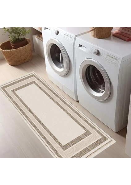 Dekoratif Salon Mutfak Koridor Halısı Modern Vizon 4012