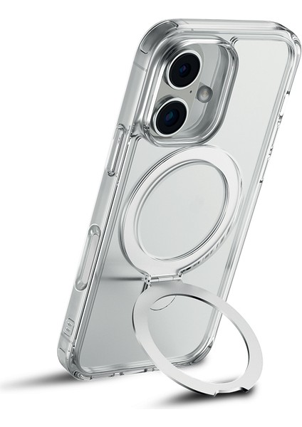 iPhone 16 Plus Kılıf Magsafe Uyumlu Raptic Air Stand Serisi Buzlu Transparan Standlı Kapak Şeffaf