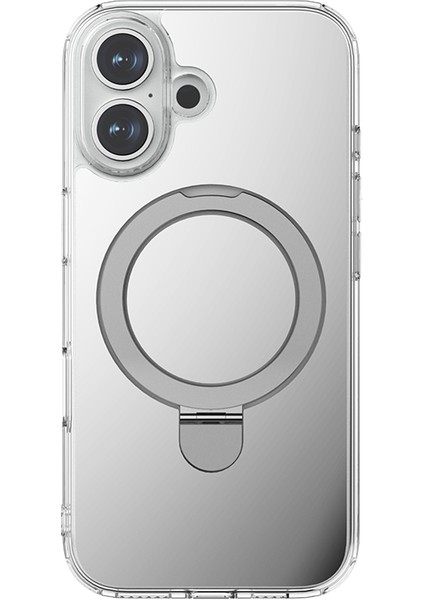iPhone 16 Plus Magsafe Uyumlu Kılıf Raptic Air Stand Serisi Aynalı Arka Yüzey Standlı Kapak Gri