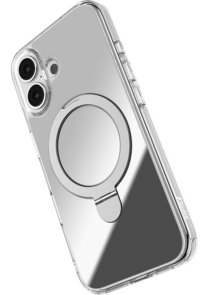iPhone 16 Plus Magsafe Uyumlu Kılıf Raptic Air Stand Serisi Aynalı Arka Yüzey Standlı Kapak Gri