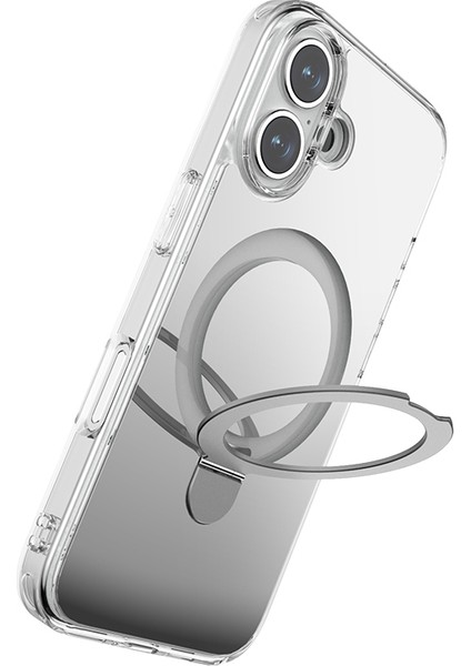 iPhone 16 Plus Magsafe Uyumlu Kılıf Raptic Air Stand Serisi Aynalı Arka Yüzey Standlı Kapak Gri