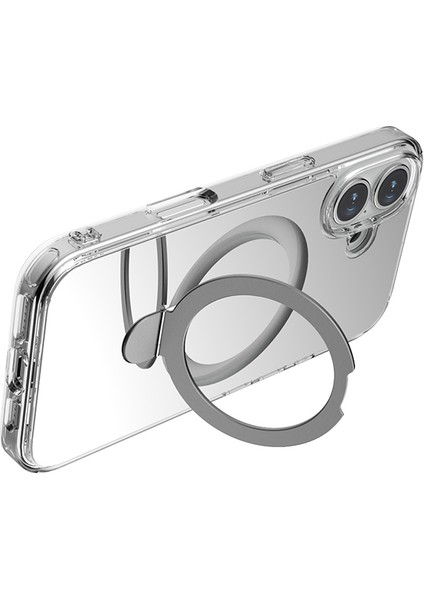 iPhone 16 Plus Magsafe Uyumlu Kılıf Raptic Air Stand Serisi Aynalı Arka Yüzey Standlı Kapak Gri