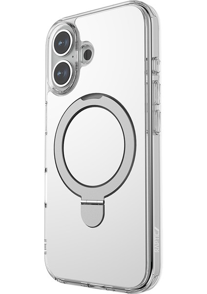 iPhone 16 Plus Magsafe Uyumlu Kılıf Raptic Air Stand Serisi Aynalı Arka Yüzey Standlı Kapak Gri