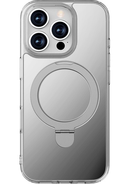 iPhone 16 Pro Max Magsafe Uyumlu Kılıf Raptic Air Stand Serisi Aynalı Arka Yüzey Standlı Kapak Gri