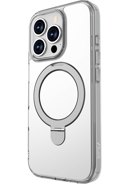 iPhone 16 Pro Max Magsafe Uyumlu Kılıf Raptic Air Stand Serisi Aynalı Arka Yüzey Standlı Kapak Gri modelleri