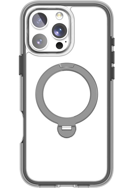 iPhone 16 Pro Kılıf Magsafe Uyumlu Raptic Airjoy Serisi 360 Dönebilen Standlı Kapak Siyah - Gri