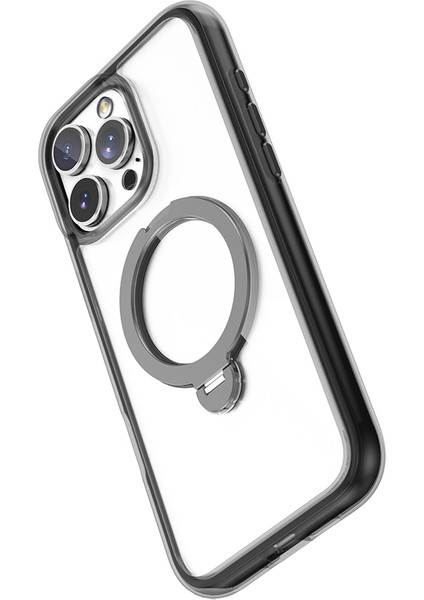 iPhone 16 Pro Kılıf Magsafe Uyumlu Raptic Airjoy Serisi 360 Dönebilen Standlı Kapak Siyah - Gri