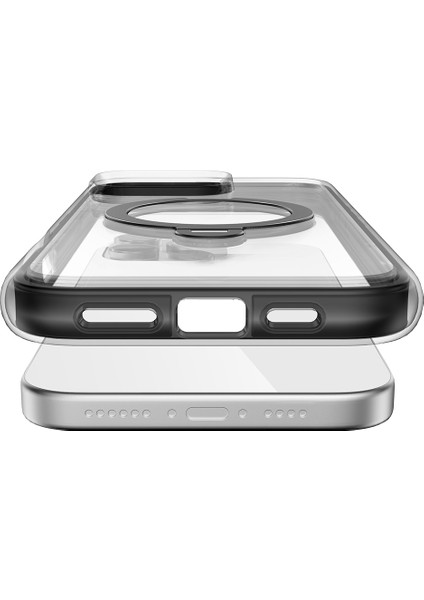 iPhone 16 Pro Kılıf Magsafe Uyumlu Raptic Airjoy Serisi 360 Dönebilen Standlı Kapak Siyah - Gri