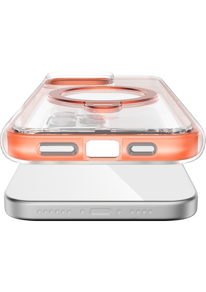 iPhone 16 Pro Max Kılıf Magsafe Uyumlu Raptic Airjoy Serisi 360 Dönebilen Standlı Kapak Turuncu