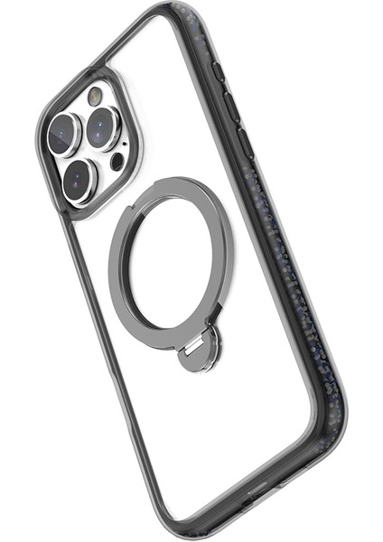 iPhone 16 Pro Max Kılıf Magsafe Uyumlu Standlı Kapak Raptic Airjoy Serisi Boncuk Tasarımlı Siyah-Gri