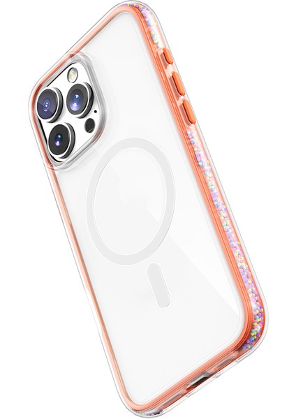 iPhone 16 Pro Kılıf Magsafe Uyumlu Raptic Airjoy Serisi Boncuk Tasarımlı Şeffaf Kapak Turuncu modelleri