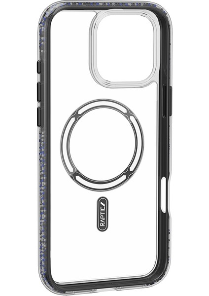 iPhone 16 Pro Max Kılıf Magsafe Uyumlu Raptic Airjoy Serisi Boncuk Tasarımlı Şeffaf Kapak Siyah-Gri