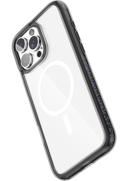 iPhone 16 Pro Max Kılıf Magsafe Uyumlu Raptic Airjoy Serisi Boncuk Tasarımlı Şeffaf Kapak Siyah-Gri