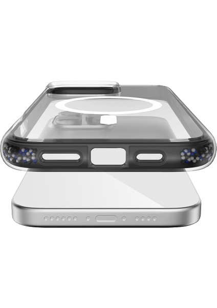 iPhone 16 Pro Max Kılıf Magsafe Uyumlu Raptic Airjoy Serisi Boncuk Tasarımlı Şeffaf Kapak Siyah-Gri