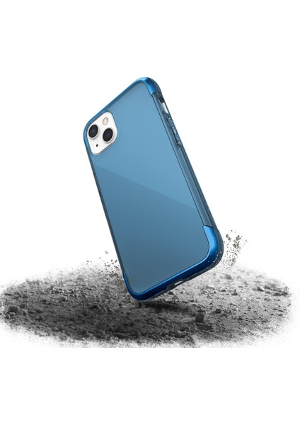 iPhone 13 Kılıf Raptic Air Serisi Airbag Tasarımlı Metal Köşelikli Şeffaf Kapak Mavi