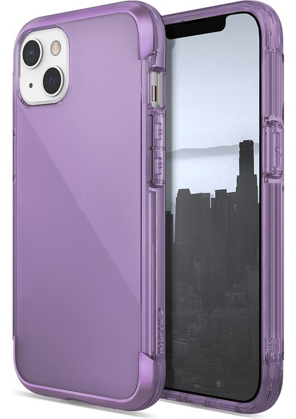 iPhone 13 Kılıf Raptic Air Serisi Airbag Tasarımlı Metal Köşelikli Şeffaf Kapak Mor
