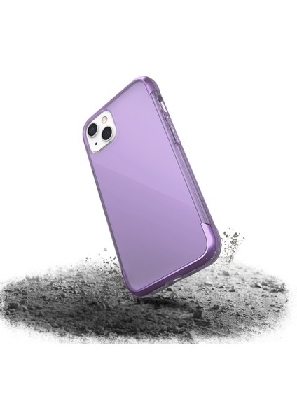 iPhone 13 Kılıf Raptic Air Serisi Airbag Tasarımlı Metal Köşelikli Şeffaf Kapak Mor modelleri