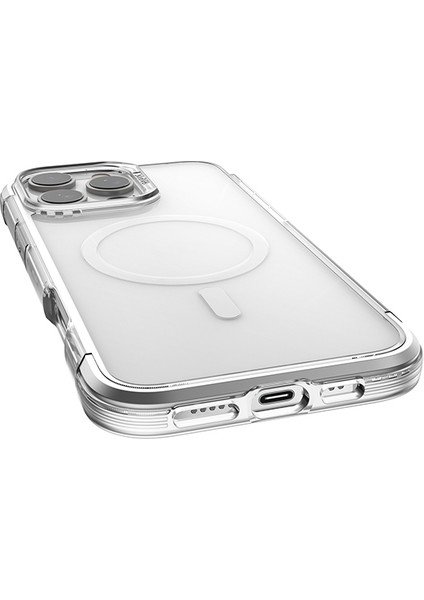 iPhone 16 Pro Kılıf Magsafeli Raptic Air Serisi Airbag Tasarımlı Metal Köşelikli Şeffaf Kapak Gümüş modelleri