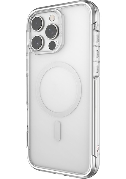 iPhone 16 Pro Kılıf Magsafeli Raptic Air Serisi Airbag Tasarımlı Metal Köşelikli Şeffaf Kapak Gümüş indirimleri