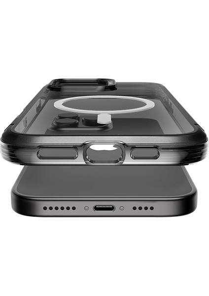 iPhone 16 Pro Max Kılıf Magsafeli Raptic Air Serisi Airbagli Metal Köşelikli Şeffaf Kapak Siyah fırsatları