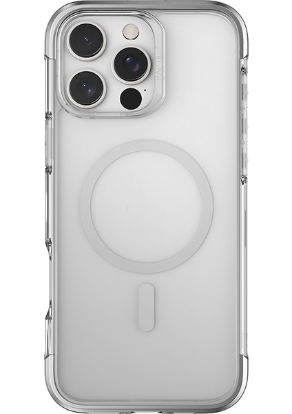 iPhone 16 Pro Max Kılıf Magsafeli Raptic Air Serisi Airbagli Metal Köşelikli Şeffaf Kapak Gümüş