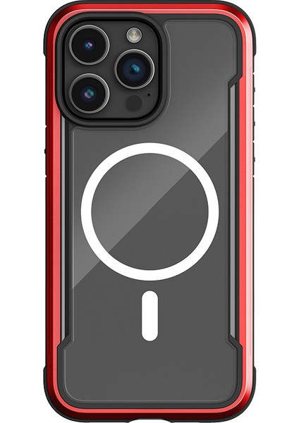 iPhone 15 Pro Max Kılıf Magsafe Uyumlu Airbagli Raptic Shield Serisi Şeffaf Arka Yüzey Kapak Kırmızı