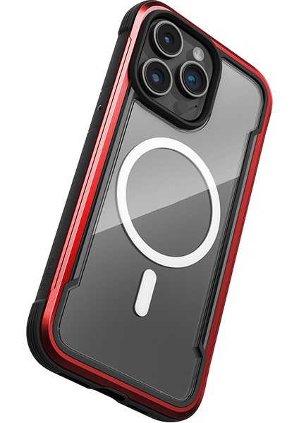 iPhone 15 Pro Max Kılıf Magsafe Uyumlu Airbagli Raptic Shield Serisi Şeffaf Arka Yüzey Kapak Kırmızı