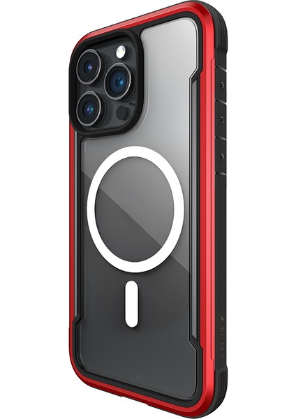 iPhone 15 Pro Max Kılıf Magsafe Uyumlu Airbagli Raptic Shield Serisi Şeffaf Arka Yüzey Kapak Kırmızı