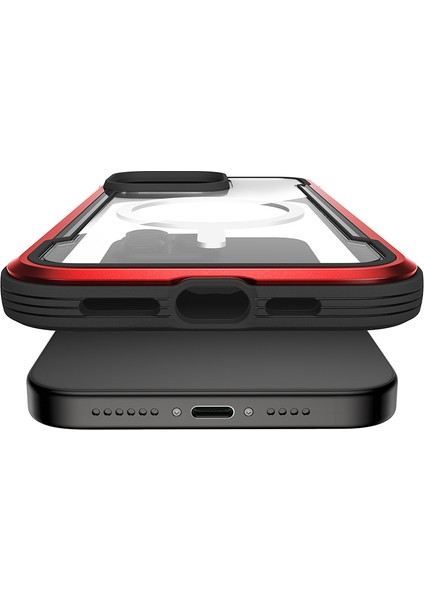 iPhone 15 Pro Max Kılıf Magsafe Uyumlu Airbagli Raptic Shield Serisi Şeffaf Arka Yüzey Kapak Kırmızı